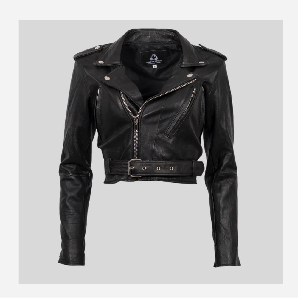 Pelechecoco Free people revolve Cropped Leather Moto Biker jacket Blanca